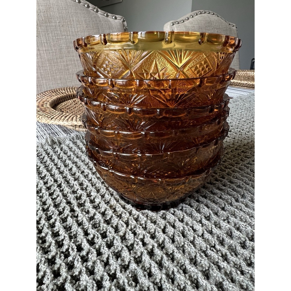 Vintage Amber Pressed Glass Dessert Bowls Set of 6 Imperial Glass